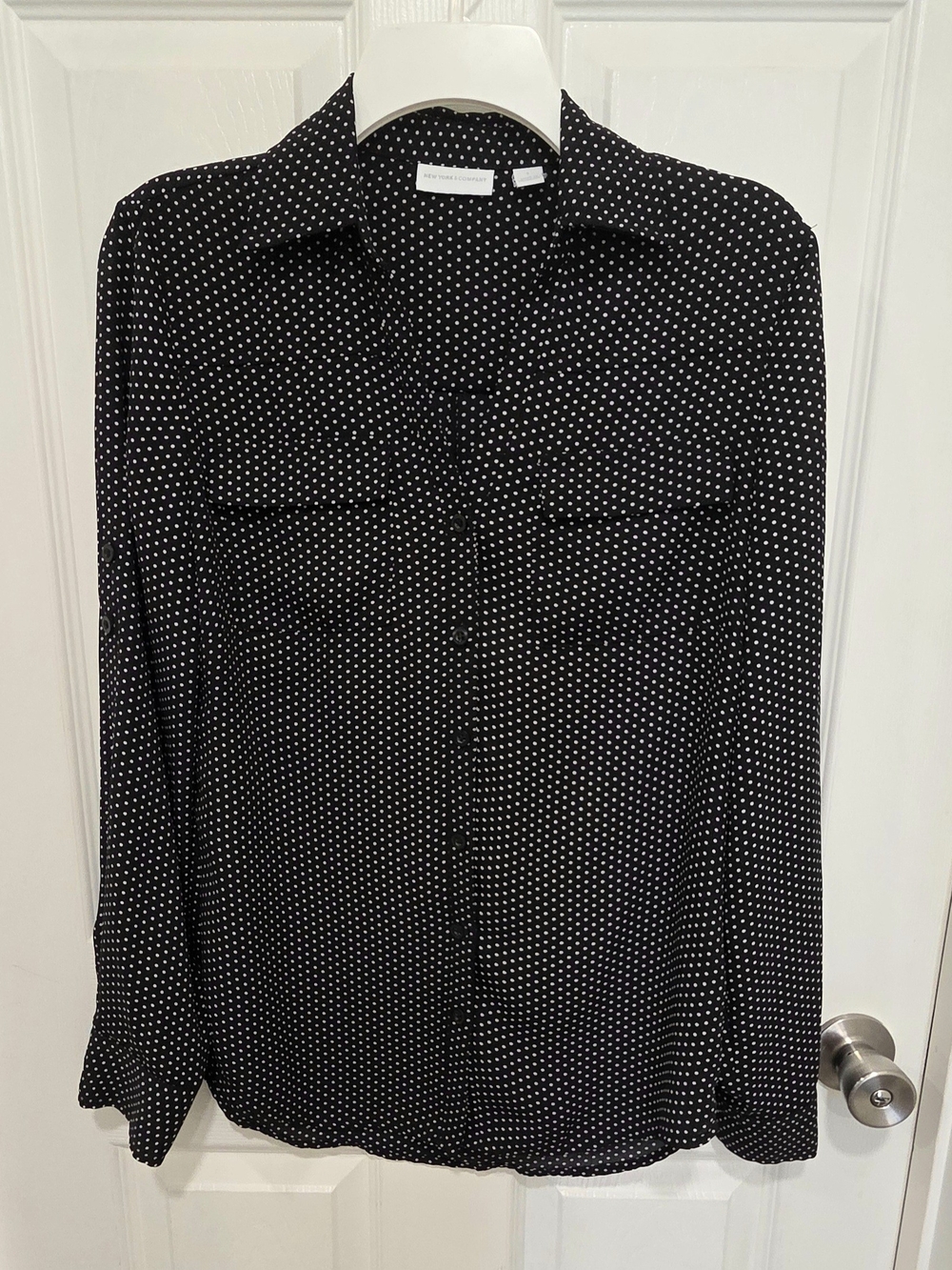 New York & Company Polka Dot Polyester Blouse Size Small